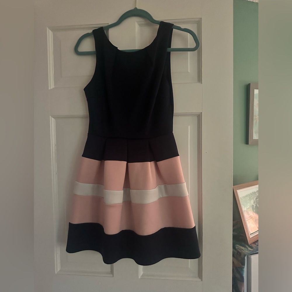 B Darlin Light Pink, White and Navy Blue Fit and Flare Mini Dress